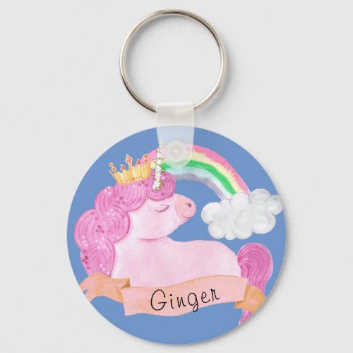 Rainbow Unicorn Custom Name        Keychain