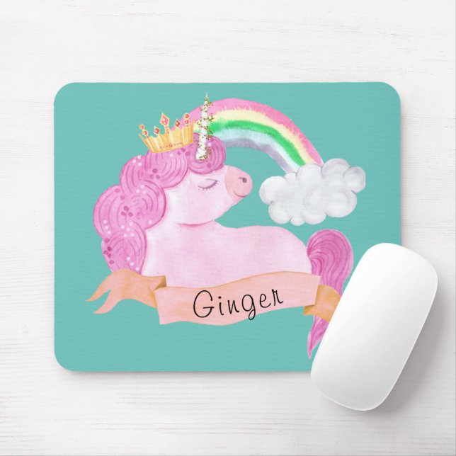 🌈Rainbow Unicorn Custom Name      Mouse Pad (With Mouse)