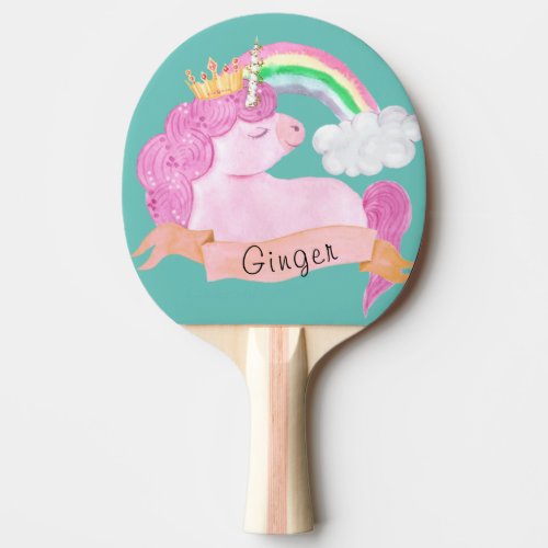 Rainbow Unicorn Custom Name        Ping Pong Paddle
