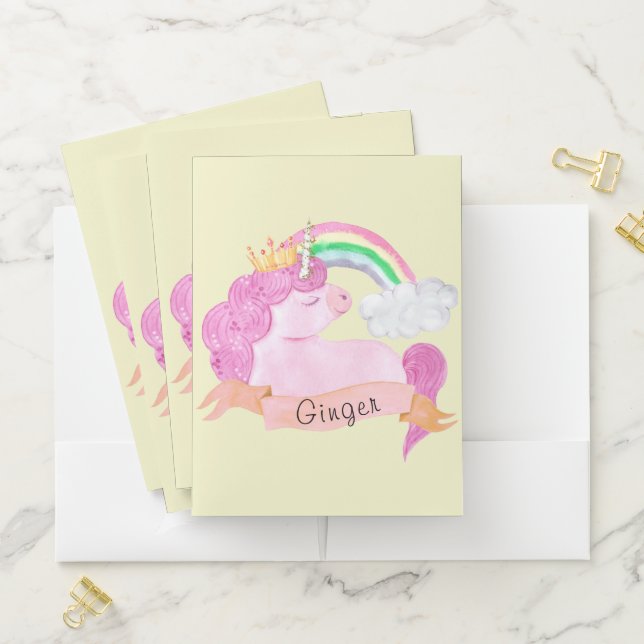 🌈Rainbow Unicorn Custom Name      Pocket Folder (In Situ)