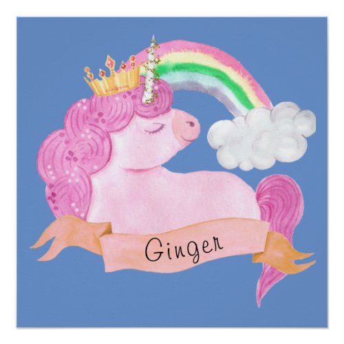 Rainbow Unicorn Custom Name     Poster