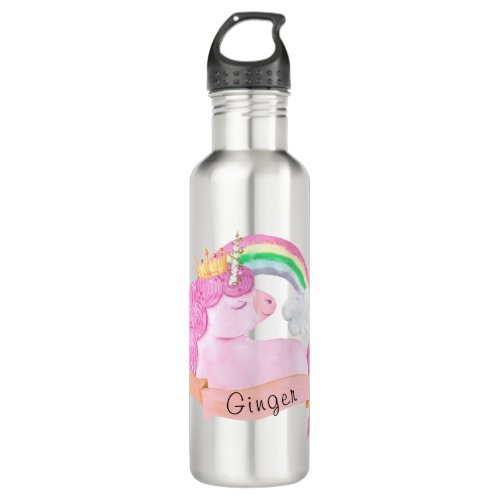 Rainbow Unicorn Custom Name     Stainless Steel Water Bottle