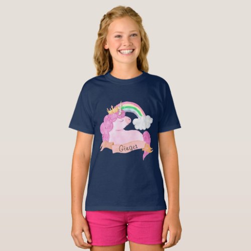Rainbow Unicorn Custom Name   T_Shirt