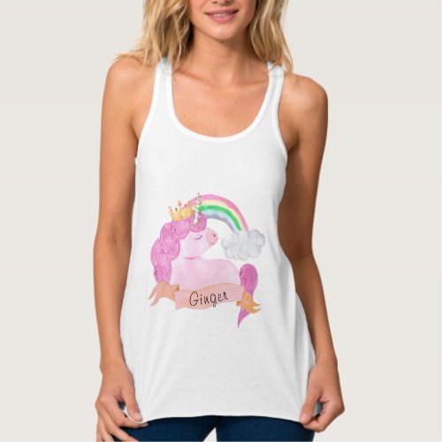 Rainbow Unicorn Custom Name    Tank Top