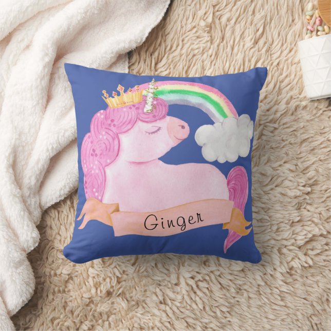 🌈Rainbow Unicorn Custom Name Throw Pillow (Blanket)