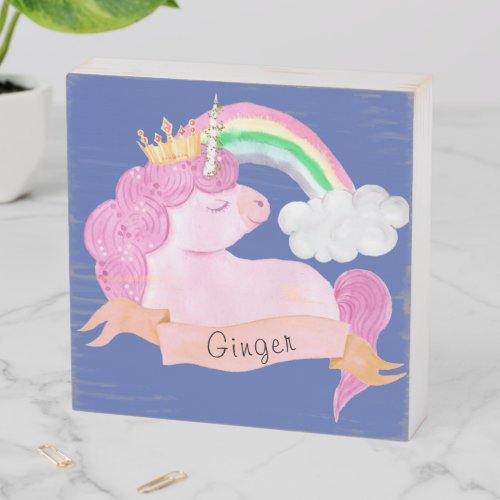 Rainbow Unicorn Custom Name   Wooden Box Sign