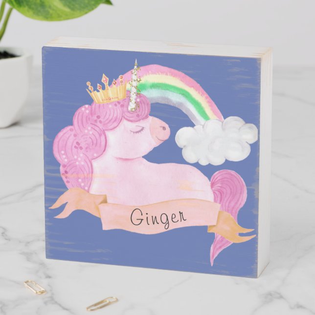 🌈Rainbow Unicorn Custom Name   Wooden Box Sign (In Situ Horizontal)