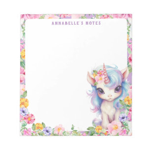Rainbow Unicorn Cute Floral Purple Kids School Notepad