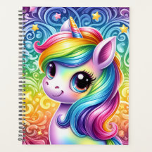 Rainbow unicorn cute fun planner book