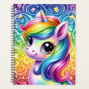 Rainbow unicorn cute fun planner book