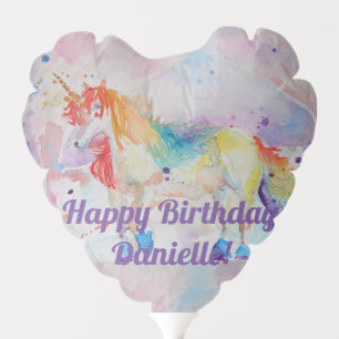 Rainbow Unicorn Cute Girls Happy Birthday Balloon