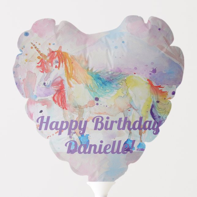 Rainbow Unicorn Cute Girls Happy Birthday Balloon (Front)