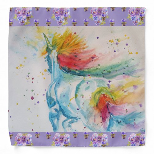 Rainbow Unicorn Cute Girls Purple Fashion Bandana