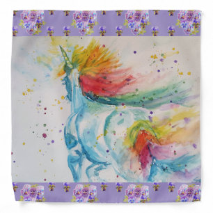 Rainbow Unicorn Cute Girls Purple Scarf Bandana