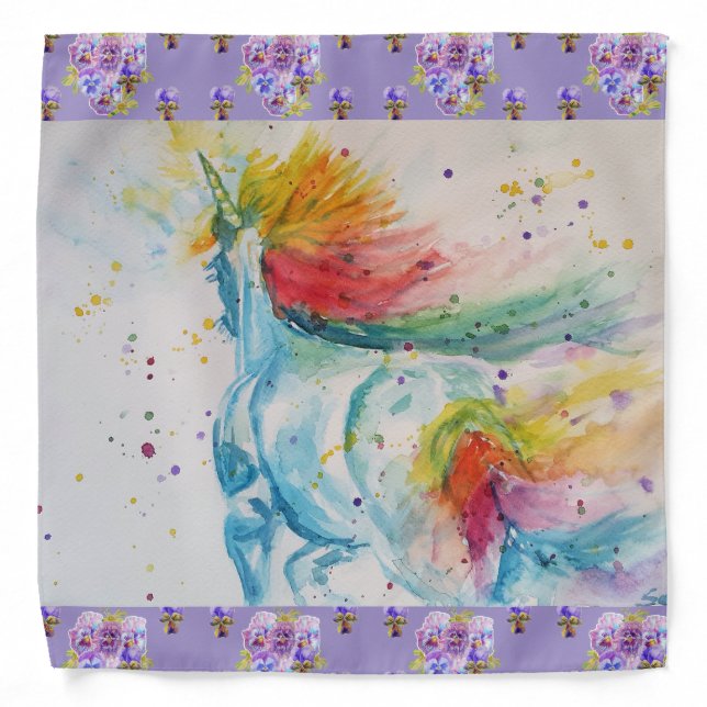 Rainbow Unicorn Cute Girls Purple Scarf Bandana (Front)