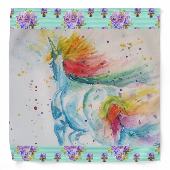 Rainbow Unicorn Cute Girls Scarf Bandana (Front)