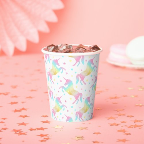 Rainbow Unicorn Cute Girly Birthday Party Paper Cups