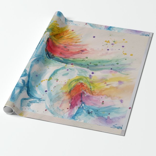 Rainbow Unicorn Cute magical Watercolour Wrapping Paper (Unrolled)