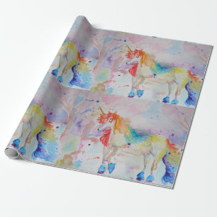 Rainbow Unicorn Cute magical Watercolour Wrapping Paper