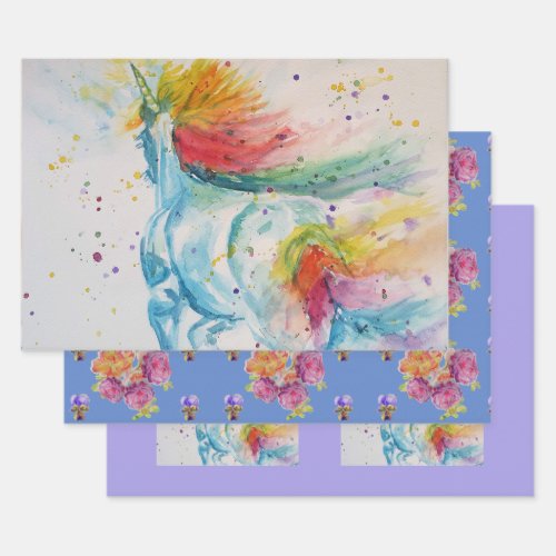 Rainbow Unicorn Cute Magical Watercolour Wrapping Wrapping Paper Sheets