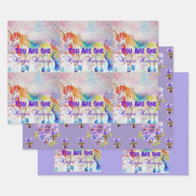 Rainbow Unicorn Cute Magical Watercolour Wrapping  Wrapping Paper Sheets (Set)