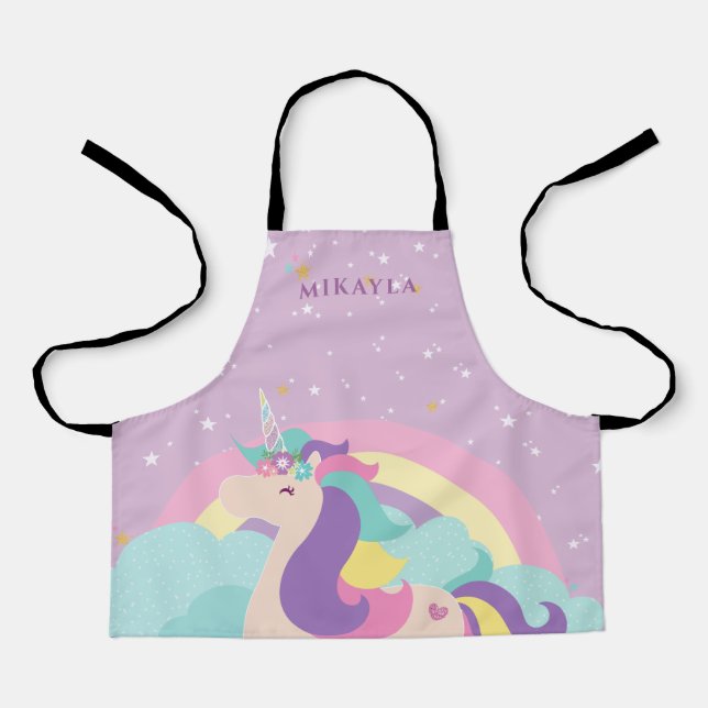 Rainbow Unicorn Cute Personalized Kids Apron (Front)