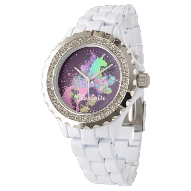 Rainbow Unicorn Cute Personalized Watch (Angled)