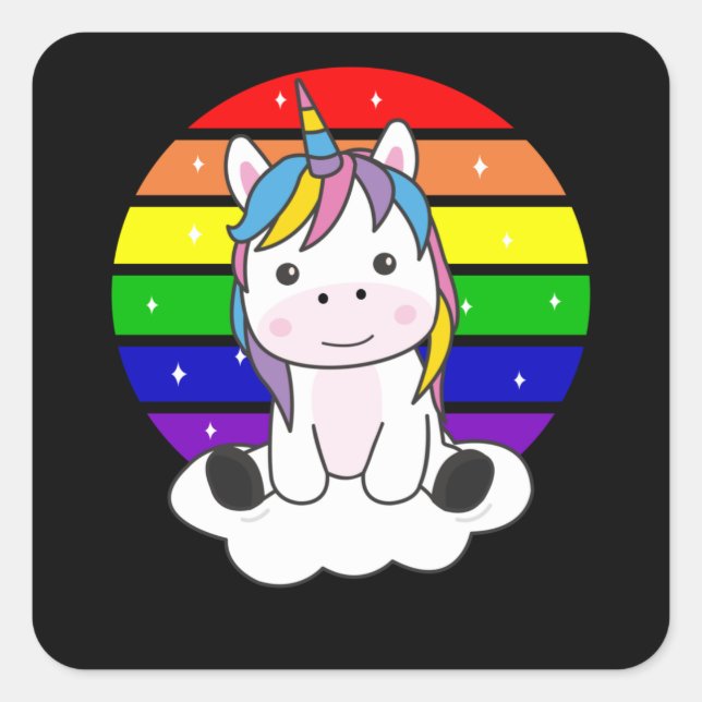 Rainbow Unicorn Cute Unicorns For Kids Square Sticker (Front)