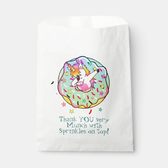 Rainbow Unicorn Dab Dance fun Blue Iced Donut Favor Bag (Front)