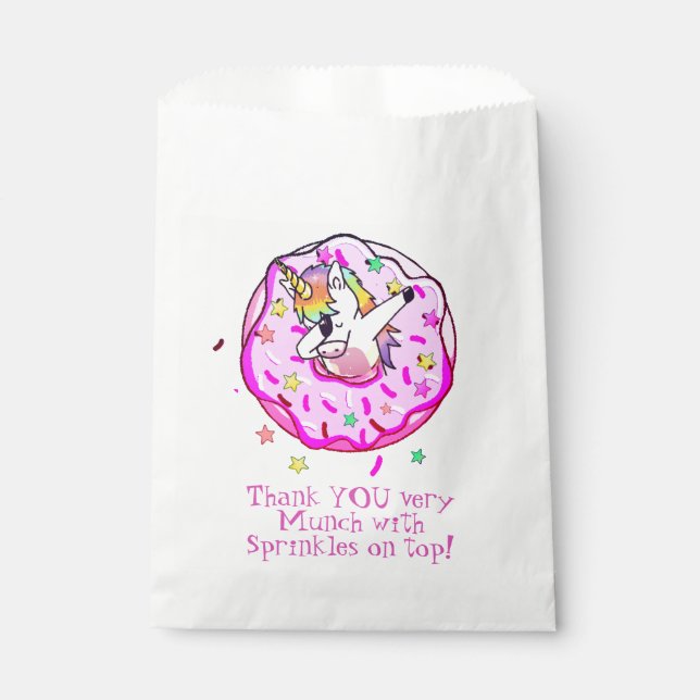 Rainbow Unicorn Dab Dance fun Pink Iced Donut Favor Bag (Front)
