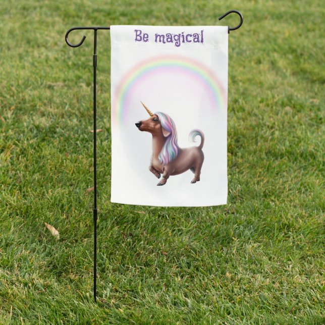 Rainbow Unicorn Dachshund  Garden Flag (In SItu)