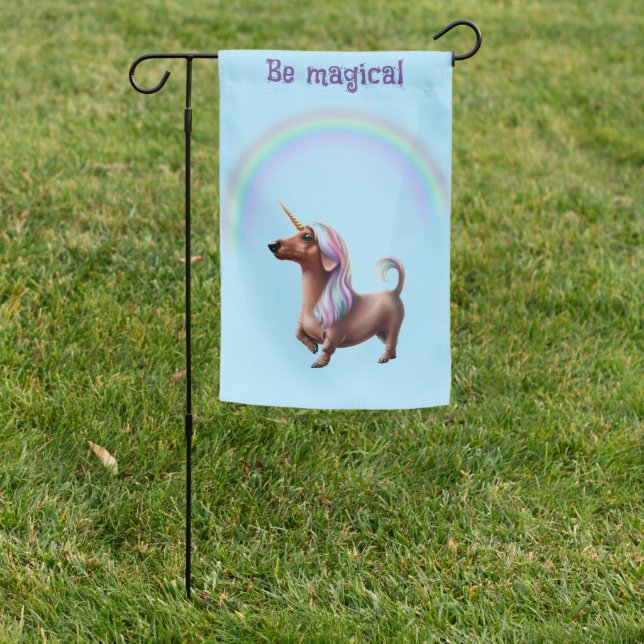 Rainbow Unicorn Dachshund  Garden Flag (In SItu)