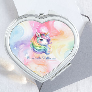 Rainbow Unicorn Design with Custom Name Compact Mirror