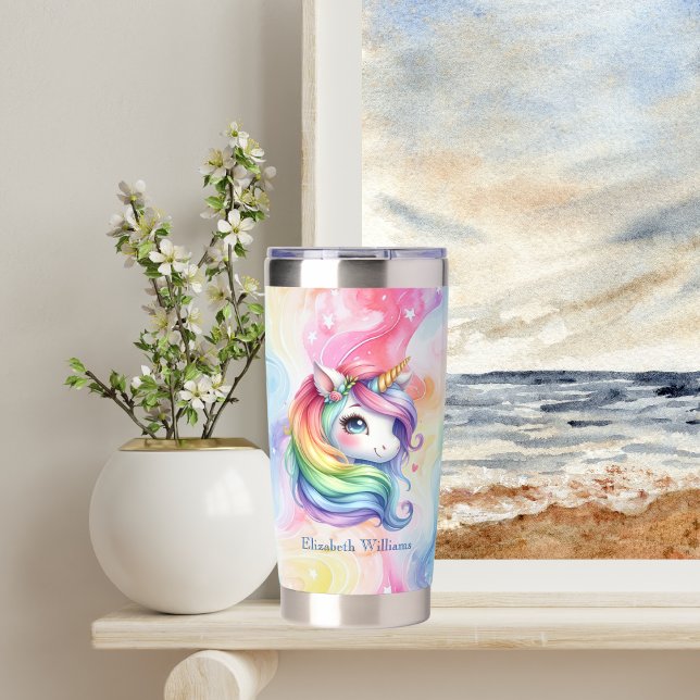 Rainbow Unicorn Design with Custom Name Insulated Tumbler (Creator Uploaded)