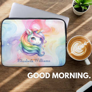 Rainbow Unicorn Design with Custom Name Laptop Sleeve