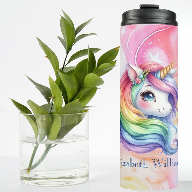 Rainbow Unicorn Design with Custom Name Thermal Tumbler (Creator Uploaded)