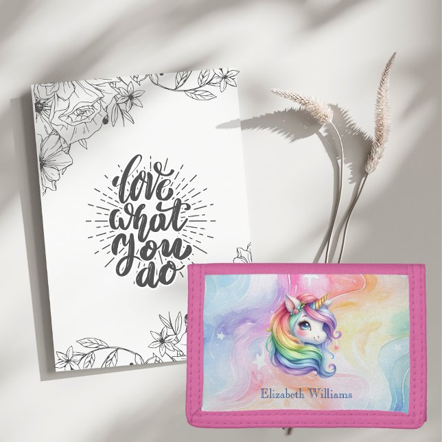 Rainbow Unicorn Design with Custom Name Tri-fold Wallet (Creator Uploaded)