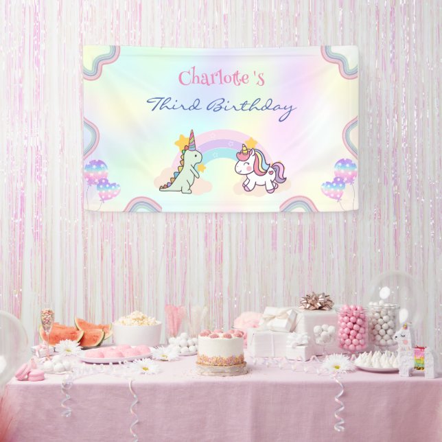 Rainbow Unicorn & Dinosaur Friends Birthday Party Banner (Party)