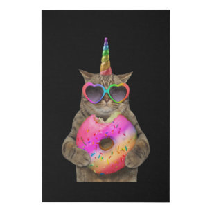 Rainbow Unicorn Donut Cat Faux Canvas Print