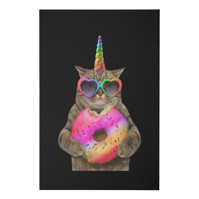 Rainbow Unicorn Donut Cat Faux Canvas Print (Front)