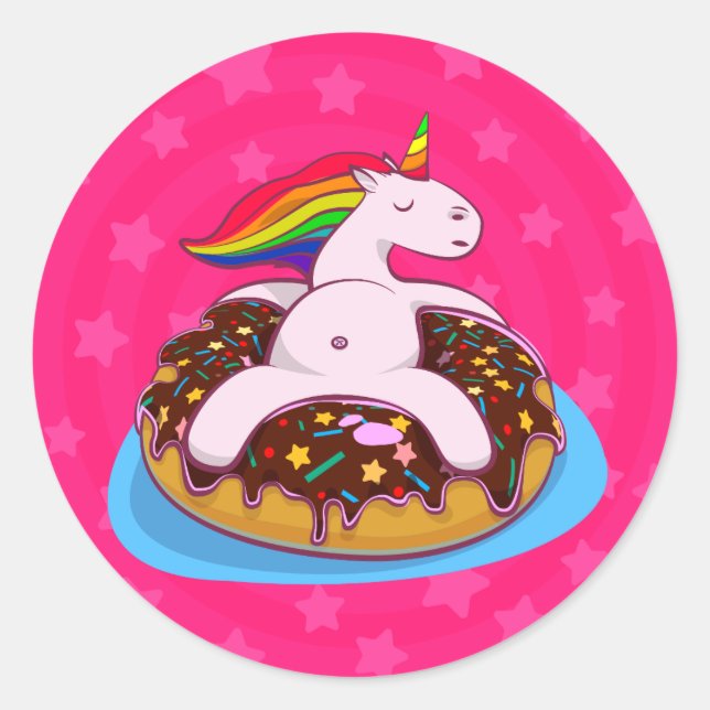Rainbow Unicorn Donut Classic Round Sticker (Front)