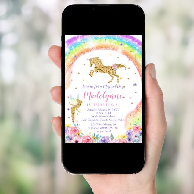 Rainbow Unicorn Fairy Birthday Invitation (Front Digital)