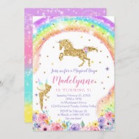 Rainbow Unicorn Fairy Birthday Invitation