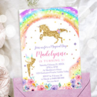 Rainbow Unicorn Fairy Birthday Invitation