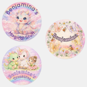 Rainbow Unicorn Fairy Dragon Cute School Name Labe Labels