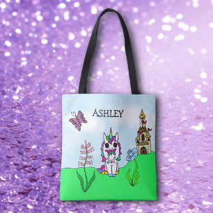Rainbow Unicorn Fairy tale Castle Personalized Tote Bag