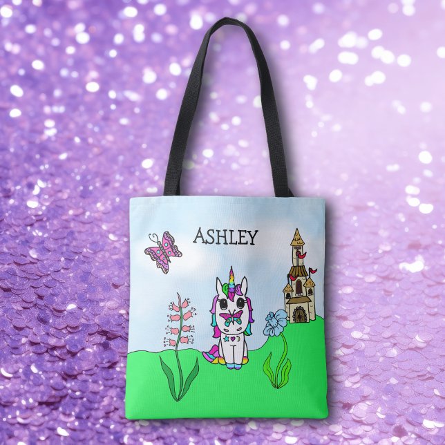 Rainbow Unicorn Fairy tale Castle Personalized Tote Bag (Creator Uploaded)