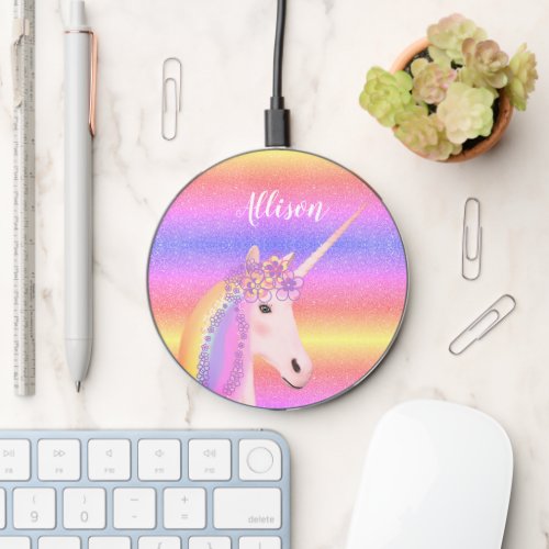 Rainbow Unicorn Fairytale Personalized  Wireless Charger