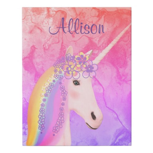 Rainbow Unicorn Fairytale Watercolor Personalized Faux Canvas Print