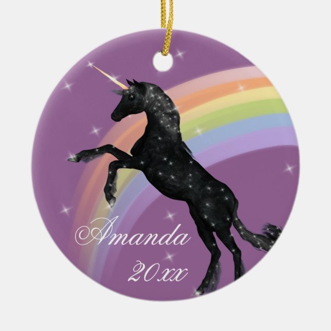 Rainbow Unicorn Fantasy Ceramic Ornament (Front)